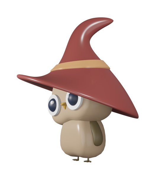 3D插图渲染人物鸟米色猫头鹰在透明的背景上棕色帽子图片下载