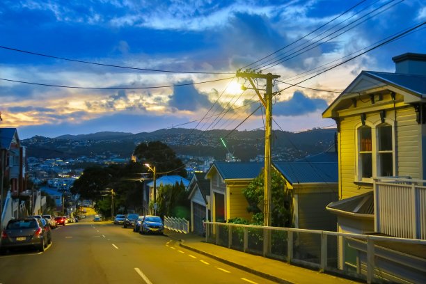 黄昏时惠灵顿的一条街图片下载