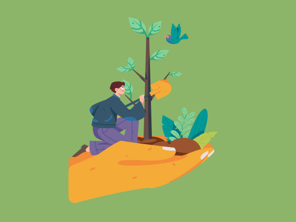 平面字符矢量概念操作手绘插图植树节植树在春天图片下载