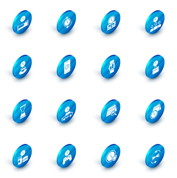 设置时钟箭头，时间是金钱，管理，咖啡时间，旧沙漏沙，闹钟应用程序移动，工作和智能手表图标。向量图片下载