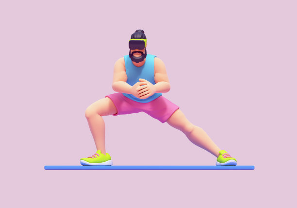 3d渲染黑发男子在VR眼镜做动态热身运动。图片下载