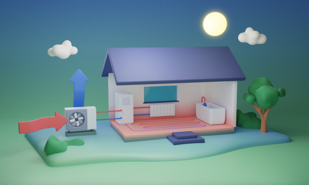 带电热源的空气源热泵系统三维图解。图片下载