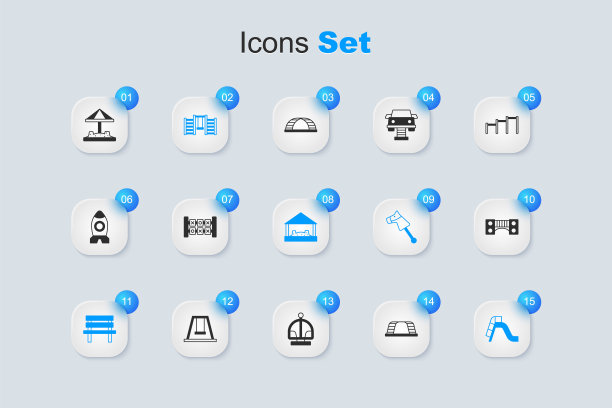 集猴子吧，教育逻辑游戏，瑞典墙，长凳，滑梯游乐场，游乐场儿童桥，沙盒与沙子和图标。向量图片下载