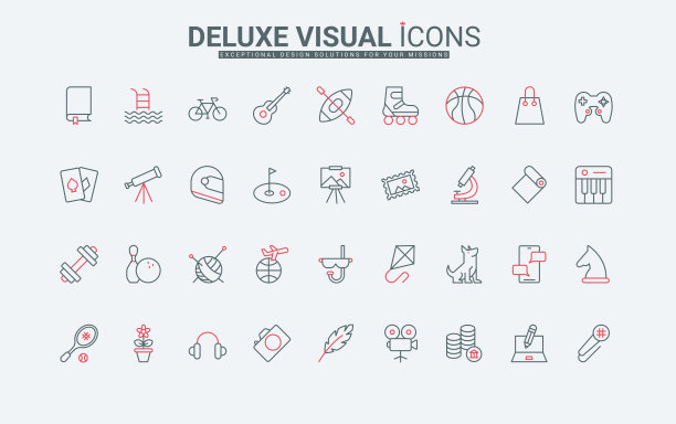 爱好，运动游戏和休闲线图标集，符号的音乐和工艺，视频和照片图片下载