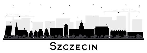 什切青波兰城市天际线轮廓与黑色建筑孤立在白色。Szczecin城市景观与地标。商业和旅游的概念与历史建筑。图片下载
