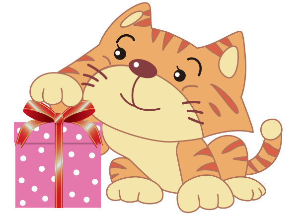 小猫高兴地收到了一个礼物盒子图片下载