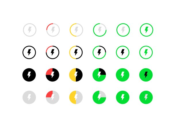 充电指示灯图标。平面，彩色，集闪电于一圈，充电指示器。矢量图标图片下载