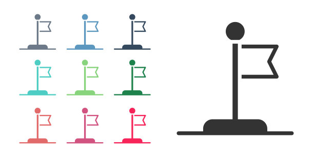 黑旗图标孤立在白色背景。胜利、胜利和征服逆境的理念。设置图标彩色。向量图片下载