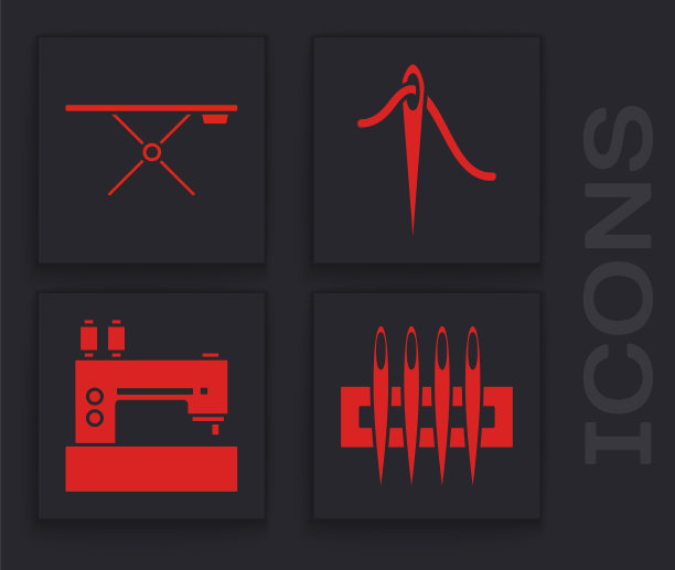 设置缝线针，熨衣板，缝线针和缝纫机图标。向量图片下载