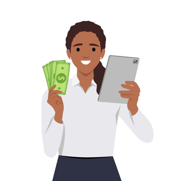 拿着智能手机或平板电脑和美元的女人图片下载