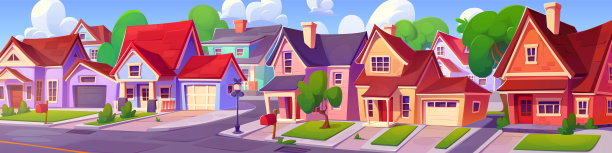 夏日郊区的风景，房子在街上图片下载