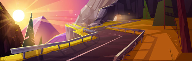 日落时分，山崖上空荡荡的道路图片下载