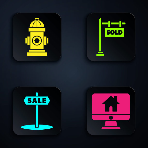 集智能家居电脑显示器、消火栓、文字销售挂牌、文字销售挂牌。黑色方形按钮。向量图片下载