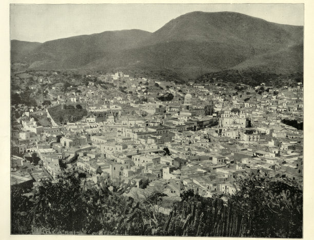 墨西哥瓜纳华托的城市景观，维多利亚时代的复古照片，19世纪90年代的19世纪历史图片下载