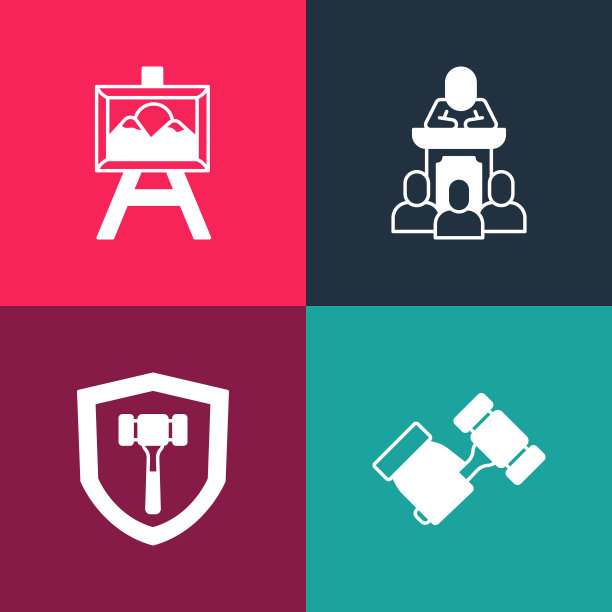 波普艺术拍卖槌，拍卖师拍卖和绘画图标矢量素材图片下载