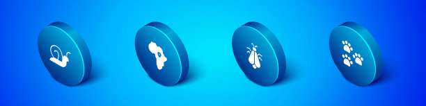 集等距蜗牛，蚊子，爪印和非洲地图图标。向量图片下载