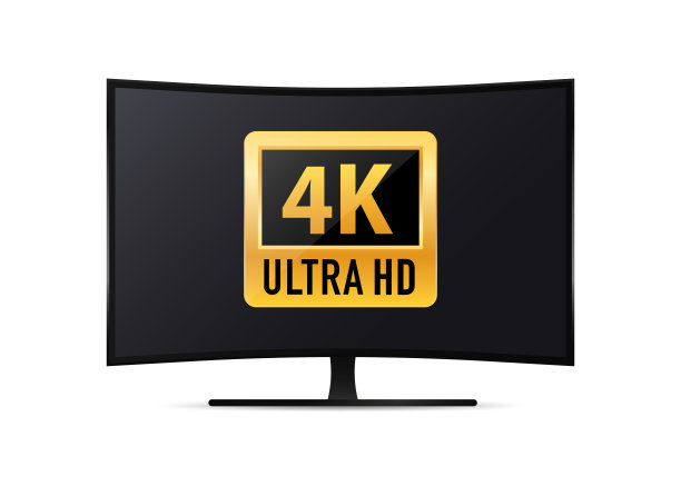 曲面电视采用4K超高清视频技术矢量图标，LED电视显示。UHD迹象。电视超高清分辨率格式。矢量图图片下载
