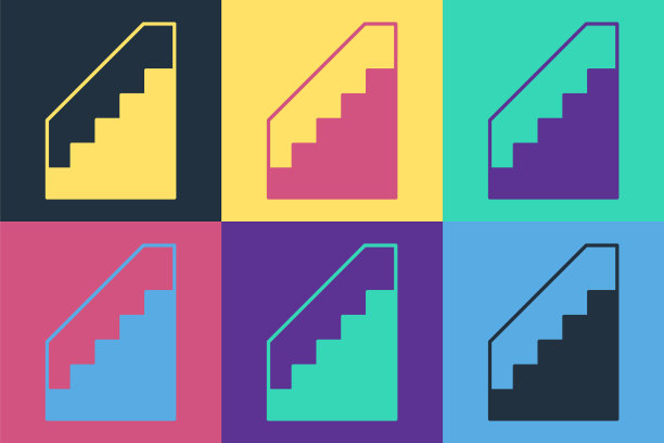 波普艺术上楼图标孤立的彩色背景。向量图片下载