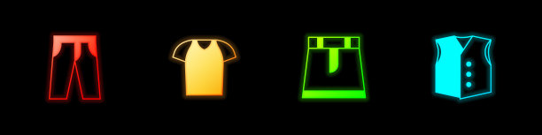 套装裤子，t恤，裙子和马甲图标。向量图片下载