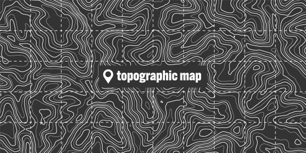 有等高线的地形图。地理地形网格化，地势起伏高程。地面路径模式。旅游导航、制图设计元素。矢量图图片下载