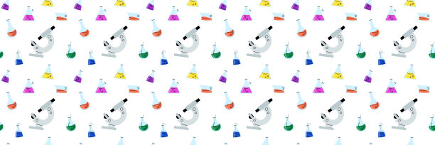 实验室玻璃器皿无缝花纹。玻璃瓶和其他试管和烧瓶中的化学试剂。医疗实验室设备科研工具。涂鸦矢量卡通孤立的背景图片下载