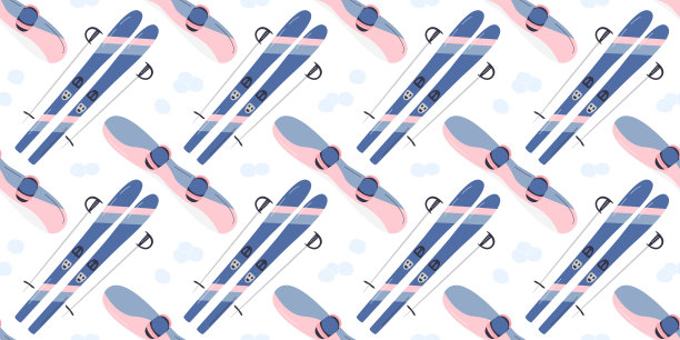 滑雪和滑雪板交叉无缝图案设计图片下载