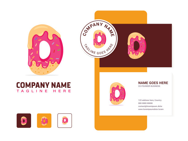 字母D甜甜圈标志设计，名片和品牌模板上孤立的背景图片下载