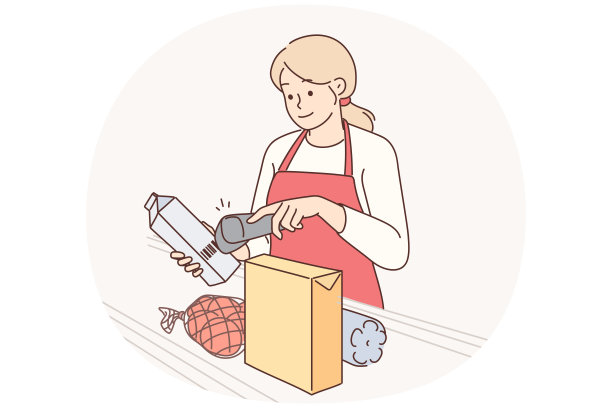 超市女收银员使用扫描器读取选定顾客商品上的条形码图片下载