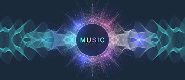 电子节日的音乐海报头与虚线和波浪。派对传单封面设计概念。失真音乐波均衡器。抽象的声音振幅。矢量图图片下载