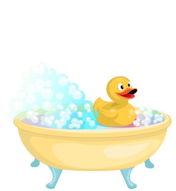 黄色橡皮鸭浴充满泡沫与气泡隔离的背景图片下载