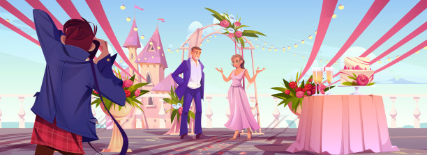 新郎和新娘在婚礼拱门下图片下载