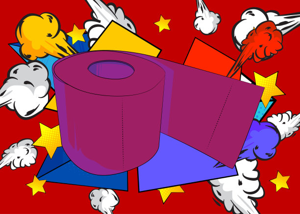 卡通厕纸，漫画卷起来的浴室配件。复古矢量漫画波普艺术设计。图片下载