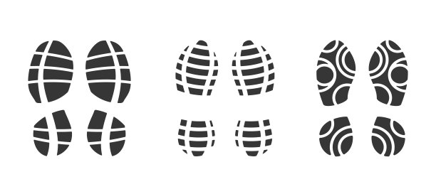 黑色矢量轮廓具有不同的鞋底印花，靴子，运动鞋或运动鞋。人类的步骤图片下载