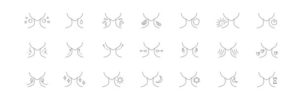 美容颈部护肤图标集与脸椭圆形面霜，面膜，化妆品美容产品，医疗诊所，网页，包装。图片下载