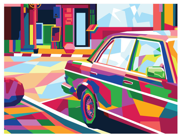 车脸插画设计，WPAP波普艺术肖像图片下载