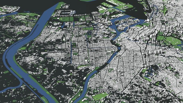 东京城市和大型建筑的3D插图图片下载