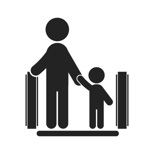 独立的象形图标，家长在自动扶梯上牵着孩子的手，确保室内安全图片下载