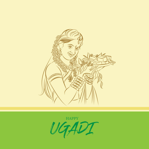 印度妇女乌加迪节创意插画图片下载