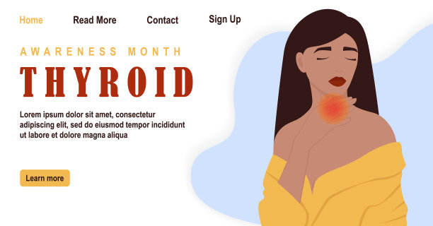 患有甲状腺疾病的妇女横幅。喉癌概念登陆页。内分泌疾病图片下载