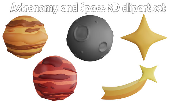 天文和空间剪贴画元素，3D渲染天文和空间概念孤立的白色背景图标集No.3图片下载