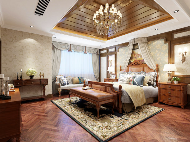 酒店房间，卧室的3d渲染图片下载