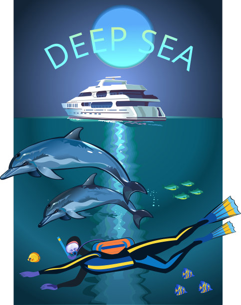 戴着水肺的潜水员和蓝海上有鱼的珊瑚礁图片下载