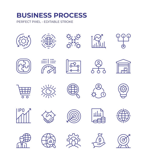 业务流程可编辑行图标集包含业务计划、策略、收入模型、业务模型等图标图片下载