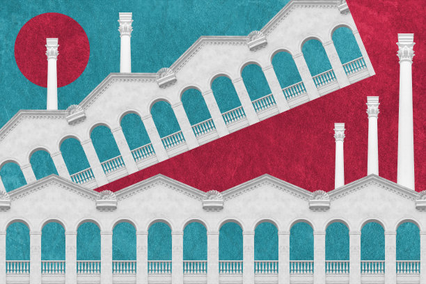 超现实的拼贴与元素的经典建筑。艺术海报，概念，杂志封面。古老的城市图片下载