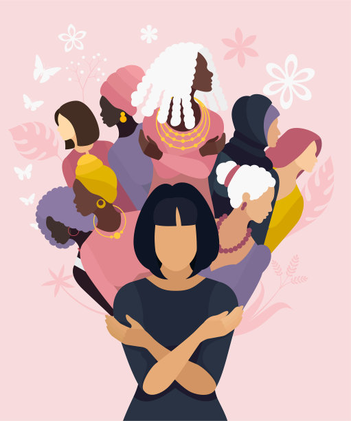 植物的和谐。用多样性的花束庆祝世界各地的女性。拥抱股本。图片下载