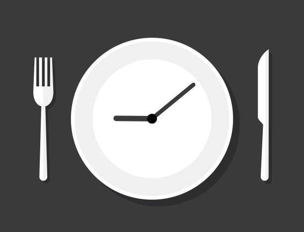 做饭的时间标识徽章，吃饭的盘子时钟时间为食物。盘看空图标图片下载