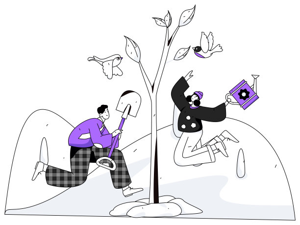 平面字符矢量概念操作手绘插图植树节植树在春天图片下载
