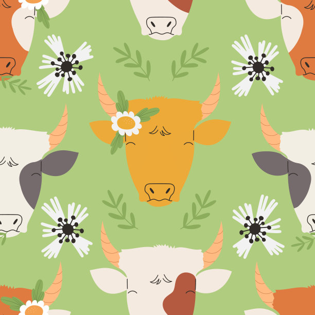 无缝图案与不同可爱的奶牛图片下载