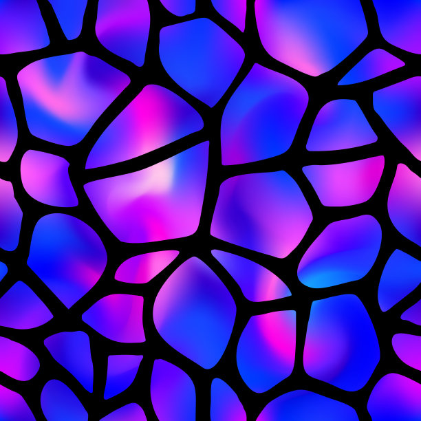 新潮的霓虹灯长颈鹿无缝图案。矢量紫色和蓝色的野生动物皮肤，渐变奶牛纹理与霓虹灯点黑色背景的时尚印花设计，纺织品，包装纸，背景图片下载