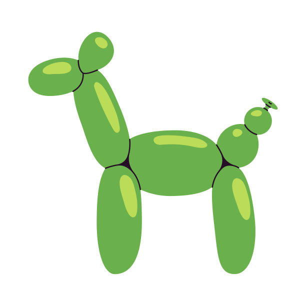 绿色长颈鹿气球雕塑。矢量平面插图孤立在一个白色的背景。气球扭曲概念。图片下载